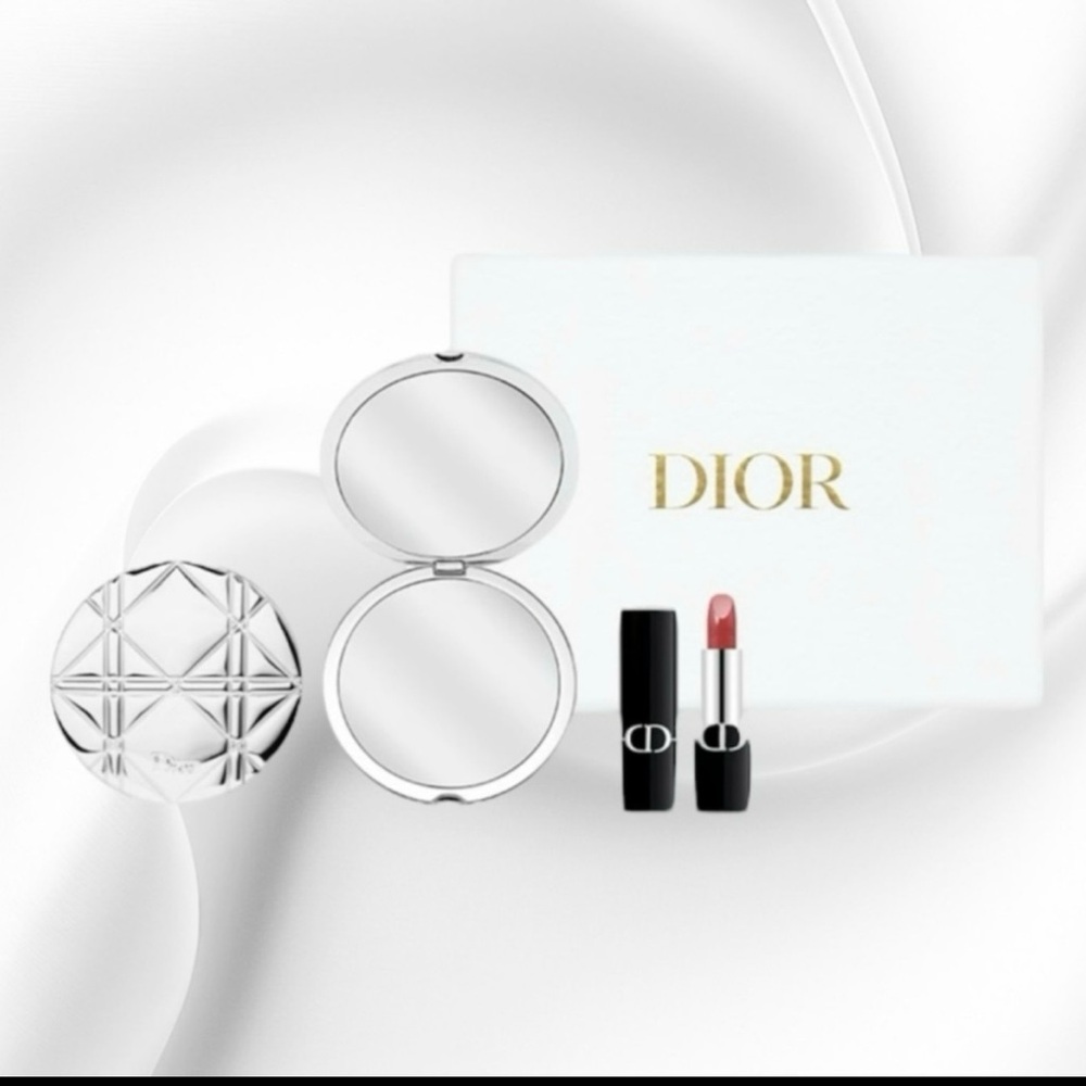 NIB Dior Silver Cannage Mirror and Lipstick ( 720 Satin) Beauty Box Set